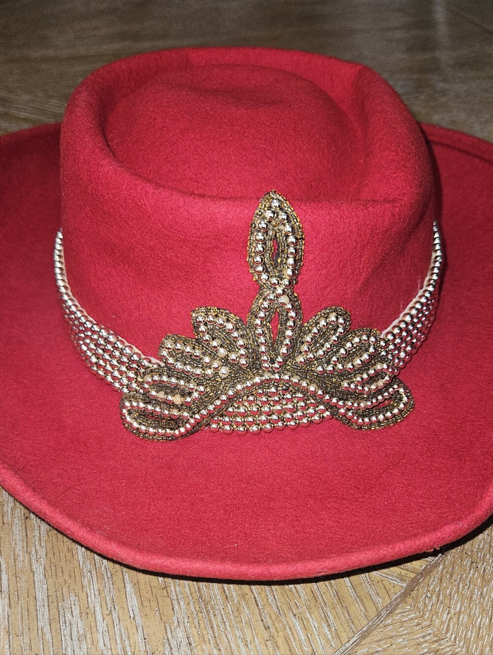 Vtg 60s Bollman Doeskin Wool Red Hat Custom Beaded Tiara Crown Unique Western